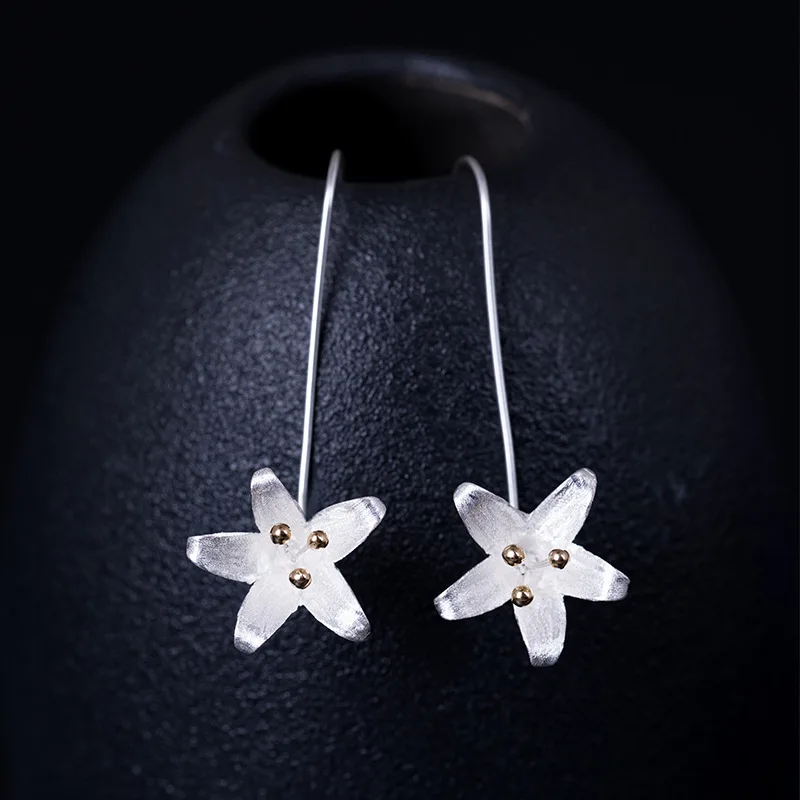 

100% Real 925 Sterling Silver Earrings for Women Five Valve Flower Drop Dangle Earring for Girl Anti-allergy Fashion Jewelry