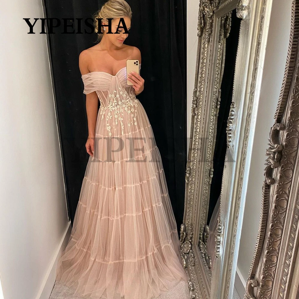 

Sweetheart Off The Shoulder A-Line Evening Dresses Backless Lace Appliques Tulle Prom Gown robes soirée vestidos fiesta