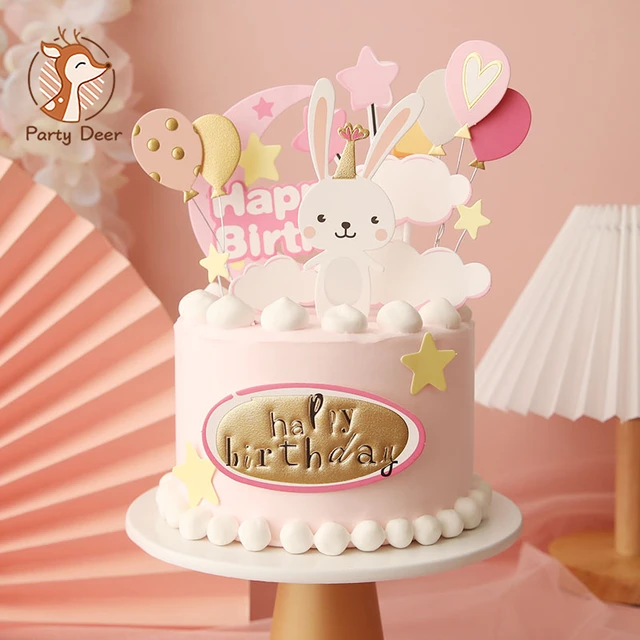 blusa Lago taupo pegatina Bunny Cake Topper Decoration | Bunny Party Cake Baby Shower - Pink  Decorations Star - Aliexpress