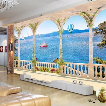 

for living room home wall entertainment decorationEurope style 3D stereo beautiful lake view wallpaper