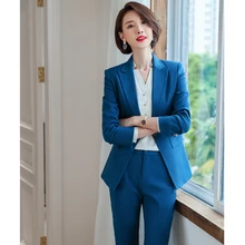 ^^Best Offers Business blue jacket female Fashion temperament host suit High quality office women's suit large size 2019 autumn new pants set ^^Best Offers Business blue jacket female Fashion temperament host suit High quality office women's suit large size 2019 autumn new pants set