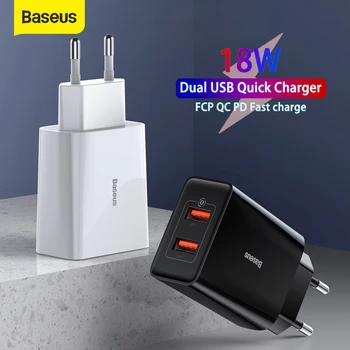 

Baseus 18W USB Charger Support Fast Charge Type-C PD QC Dual USB Quick Charger Adapter Portable Wall Charger For Huawei Xiaomi