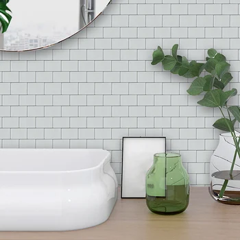 

10pcs/set Wall Stickers Mosaic Adhesive Waterproof PVC Tile Oil-proof Glossy Shinny White Kitchen Bathroom Home Decor