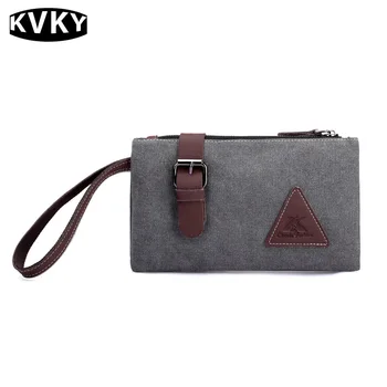

Men Canvas Purse High Capacity Wristlet Long Wallet Men Zipper Envelope Clutch Bags Mobile Phone Package Money Bag Phone Wallet