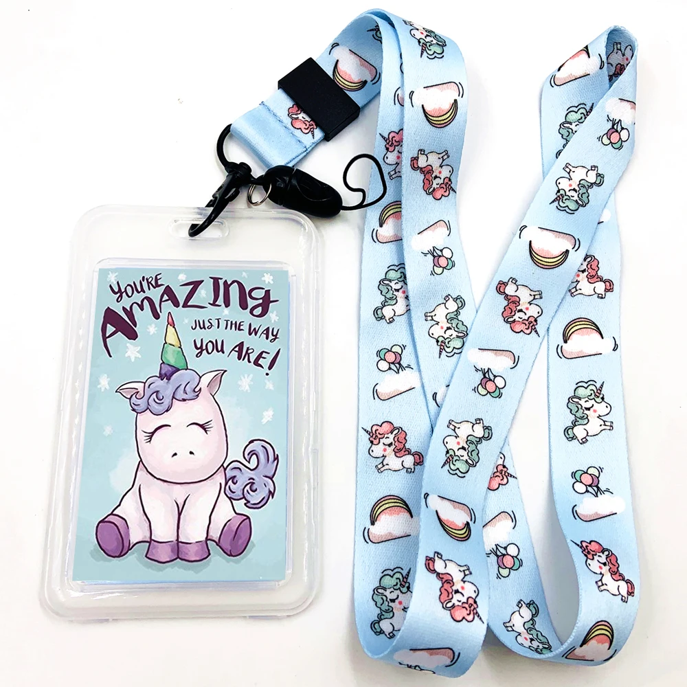 Cute Cartoon Unicorn Lanyard Neck Strap Keys ID Card Pass Moblie Phone USB Badge Holder Porte Bus Bank Credit Case Cover Accesso | Мобильные