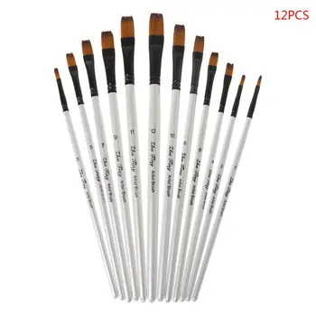 

12Pcs 12Pcs Artist Paint Brush Set Nylon Bristles Watercolor Acrylic Oil Painting Slant Flat Round Pointed Pen Tip Wood Handle