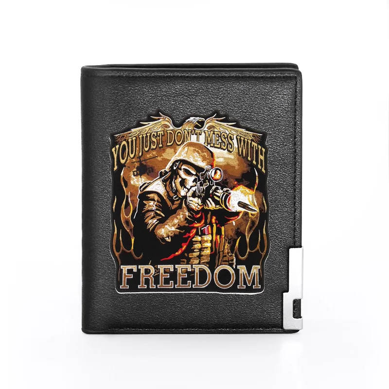

Cool Freedom Skeleton Soldier Printing Men's Wallet Leather Purse For Men Credit Card Holder Short Male Slim Coin Money Bags