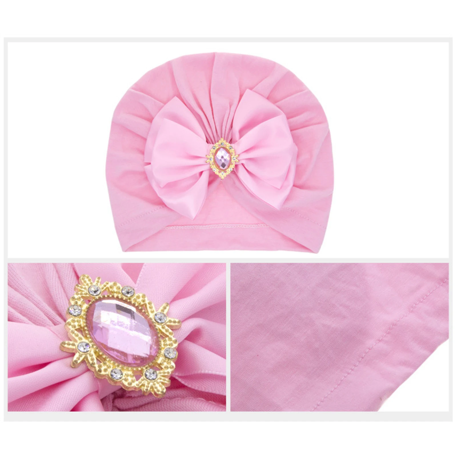 Baby Hat Infant Baby Girls Turban Cap, Shiny Crystal Beanie Hat Stretchy Bonnet Headwraps with Bow Knot 0-2Years