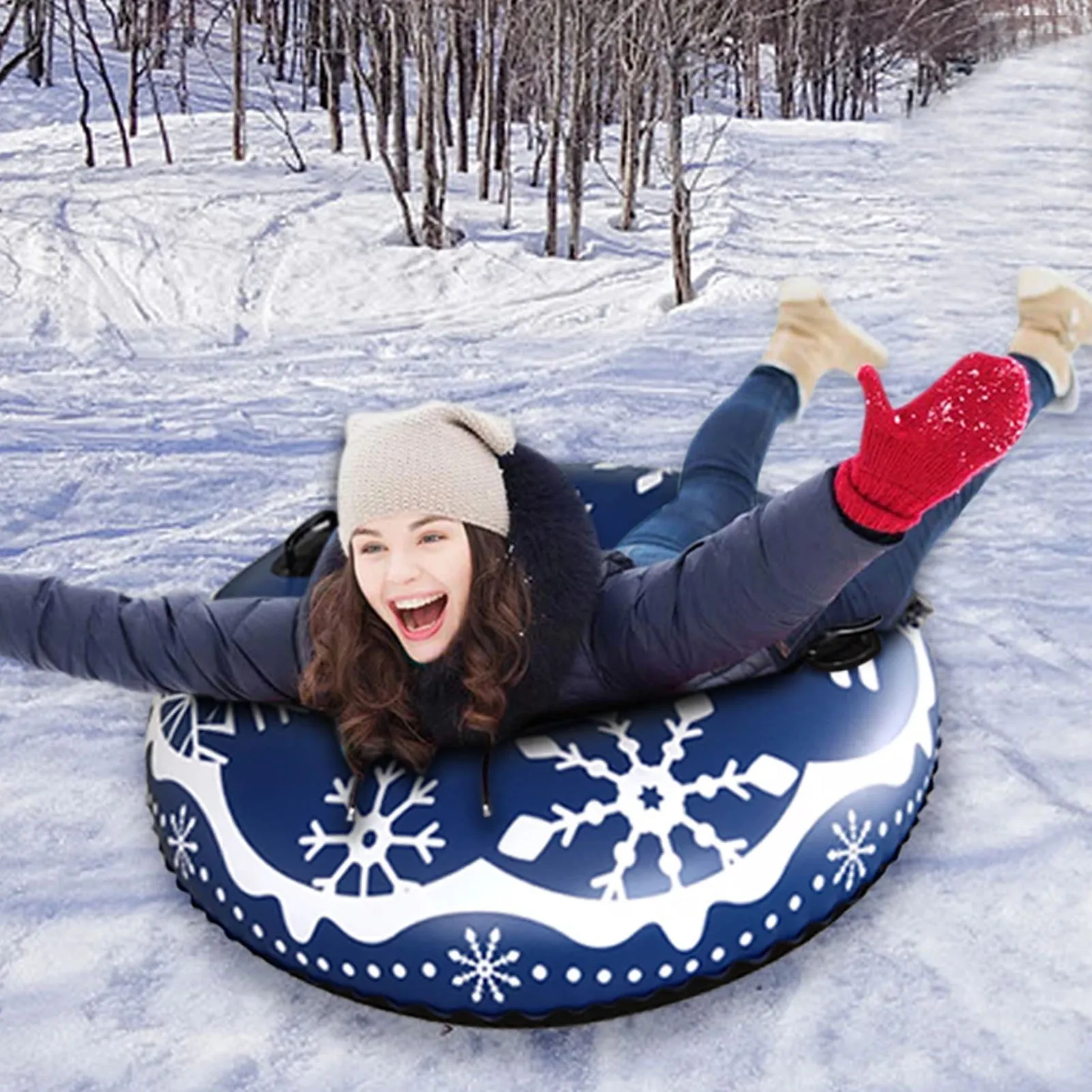 43in Snow Tube With Handle Larger Thickened Iatable Snow Sled Ski Circle Skiing Board For Skiing Equipments Toys