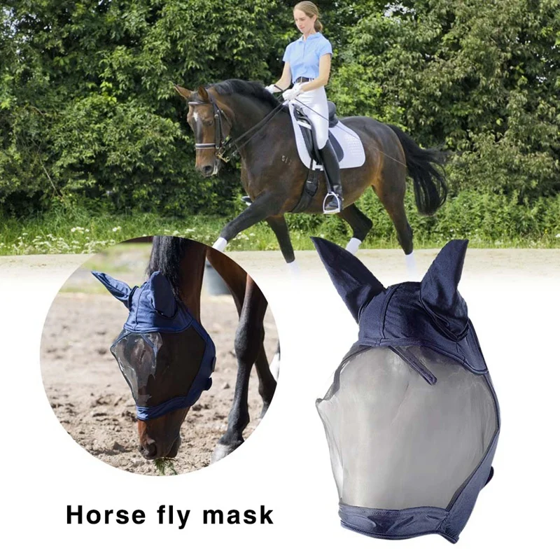 Лошадь муха маска с ушами дышащая анти-москитная маска лошади(синий