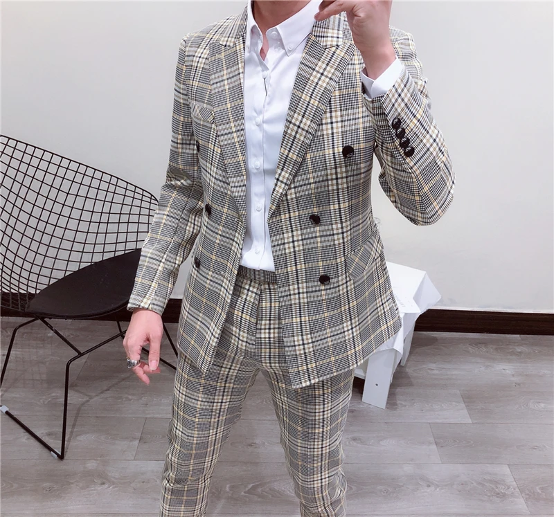 Роскошный клетчатый Мужской Блейзер, Новинка осени, Anzug Herren Vestito Uomo, мужской Клетчатый дизайнерский мужской блейзер с узором