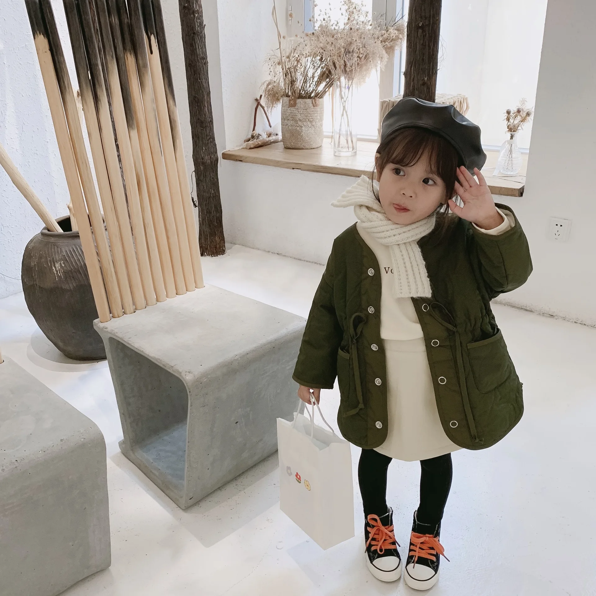 

2019 Autumn and Winter New Arrival korean style thin cotton all-match long coat with belt for fashion cute sweet baby girls