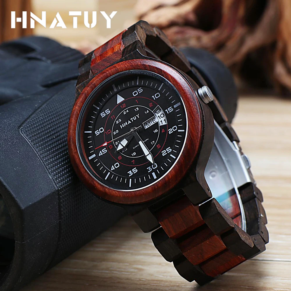 Hnatuy Relogio Masculino деревянные часы мужские роскошные часы с датой деревянные японские кварцевые часы мужские часы erkek kol saati