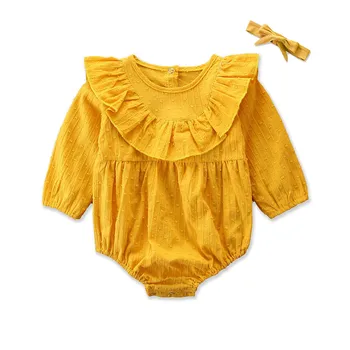 

2020 baby clothing jumpsuit spring and autumn cute lace long-sleeved halo + headgear newborn clothes