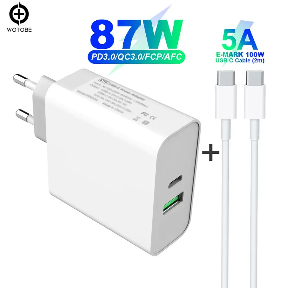 2 порта 87 Вт USB-C адаптер питания, 1 порт PD60W QC3.0 1 порт USB A 12 Вт Настенный смены для Pro 8/X/11 Pro USB-C ноутбуков S8/S10 изменение - Тип штекера: Charger and Cable