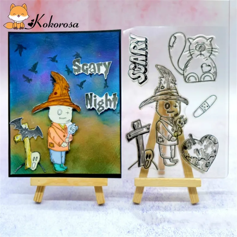 

Kokorosa Halloween Clear Stamps Rubber Stamp Witch Ghost Letter Card Making Scrapbooking Album Decor Stamps Transparent