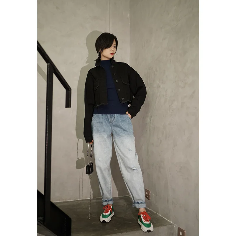 

Iliad Origional Design 2019ins-Style Casual Flash Drop-shoulder Sleeve Loose-Fit Pure Cotton Jacket Jeans Coat