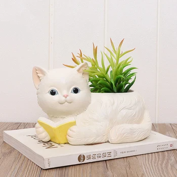 

Animal Flowerpots Succulents Plants Home Garden Decor Cat Succulent Planter Pot with Drainage Tray Table Decor Home Garden
