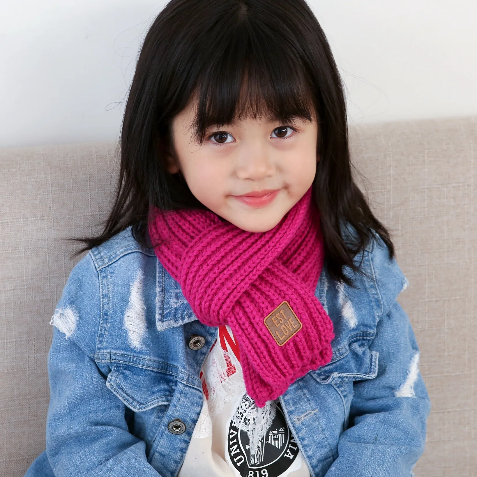 Корейский детский вязаный теплый шарф. Зимний шерстяной шарф. Нагрудник с логотипом для родителей и детей