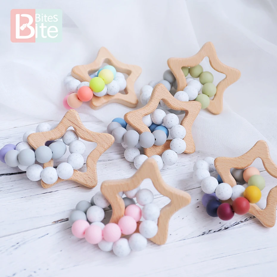 Bite Bites 1pc Baby Nursing Bracelets Silicone Beads Teether Rodent Food Grade Perle Silicone Teething Rattles Children'S Goods
