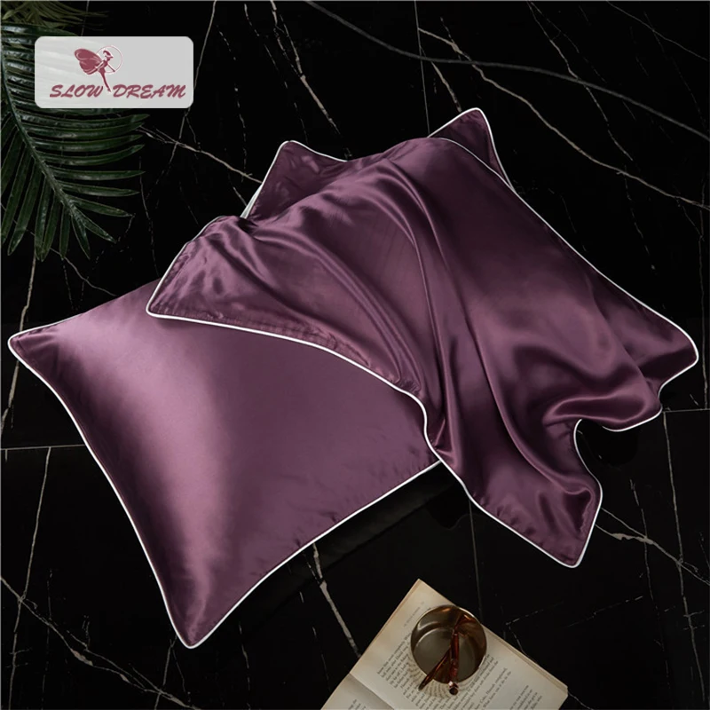

SlowDream 100% Silk 25 Momme Luxury Purple Pillow Cover Natural Fabric Smoothly Healthy For Skin Home Bedding Pillowcase 2PCS