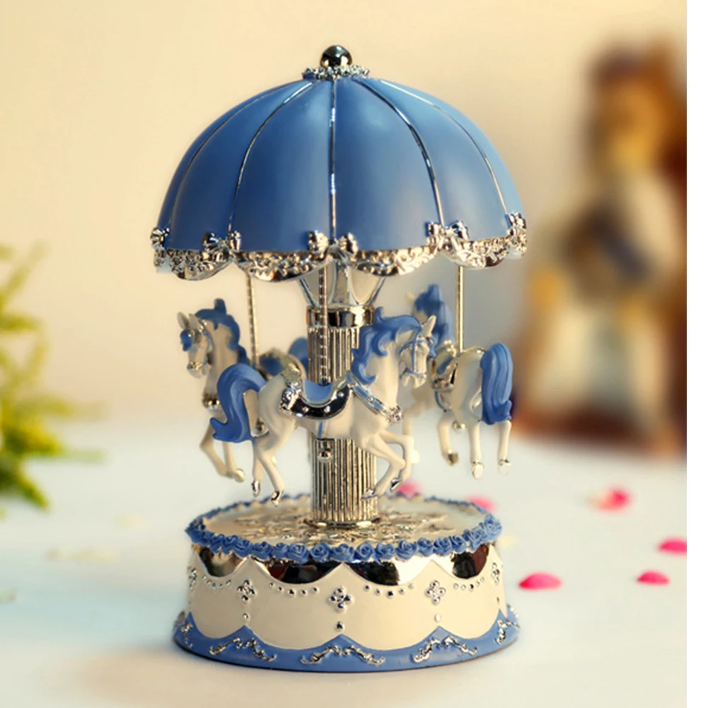 Music Box Umbrella Carousel Clockwork Romantic Gifts Birthday Desktop Exquisite Valentine's Day LED Light Ornament Craft Horse