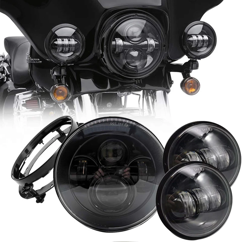 DOT7inchLEDHeadlight45FogPassingLightsforHarleyTouringRoad