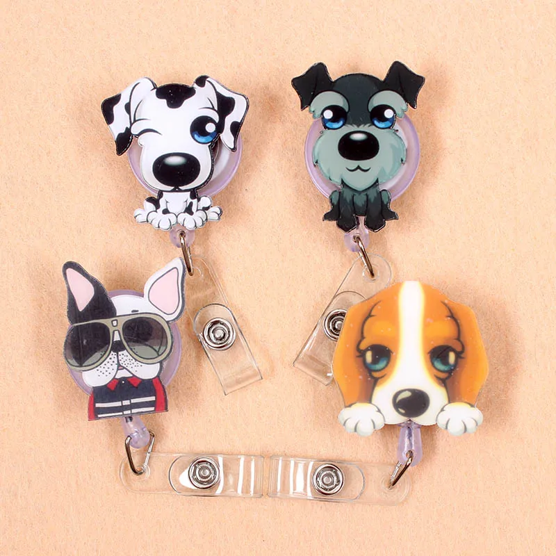 1 piezas lindo acrílico perro y gato insignia retráctil carrete enfermera estudiante exposición Tarjeta de Identificación Clips titular de la placa de papelería