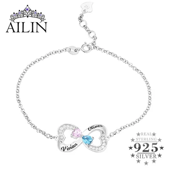 

AILIN Personalized Name Birthstone Charm Bracelet Silver 925 Jewelry Gold Infinity Bracelet femme Bracelets for Women