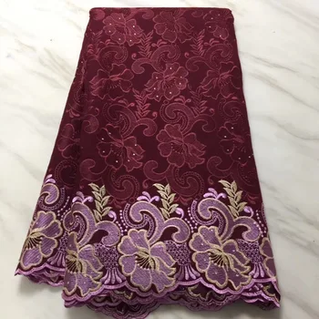 

Wine LACE Nigerian African Cotton Lace Fabric High Quality Swiss Voile Lace In Switzerland Punch Pure Cotton For Wedding Sew