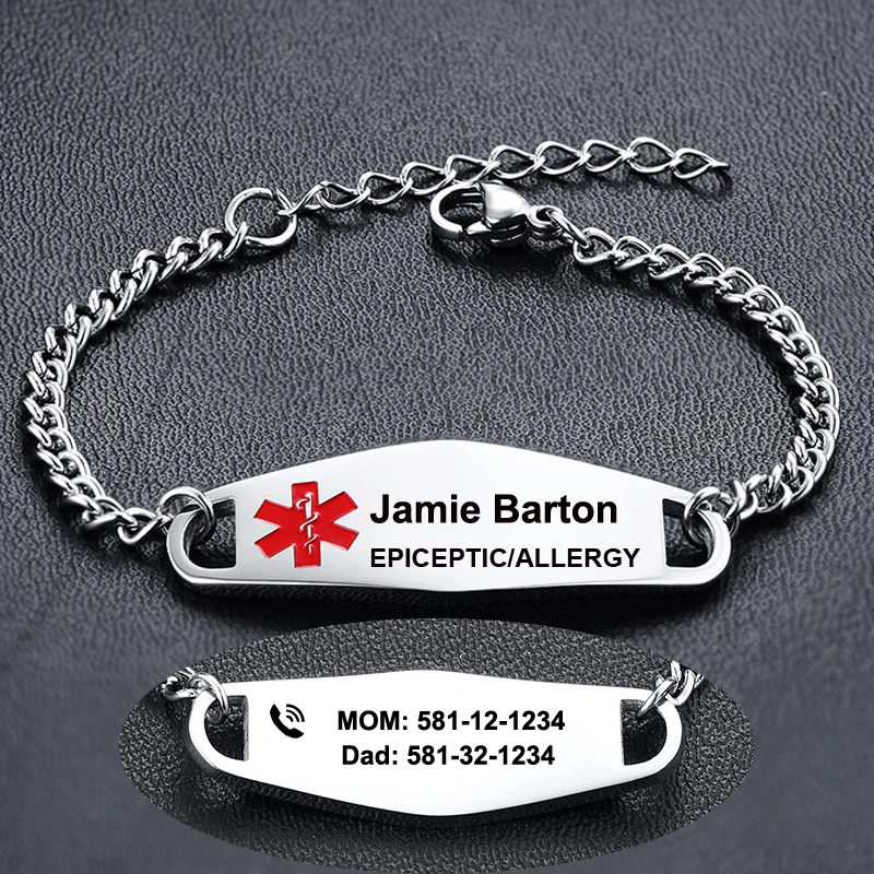 CLASSIC SMALL STAINLESS STEEL BABY CHILDREN MEDICAL BRACELET ID AUTISM EPILEPSY ALLERGY FREE ENGRAVING KIDS BRACELET