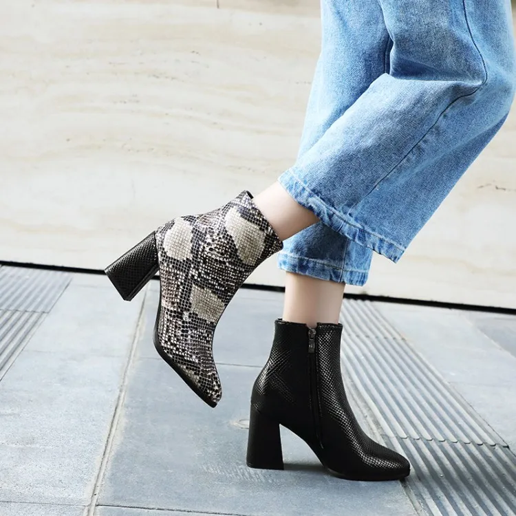 

Big Size 9 10 11 12 boots women shoes ankle boots for women ladies boots shoes woman winter Side zipper leopard print stitching