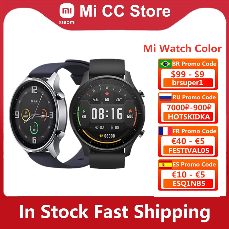 Original Xiaomi Mi Watch Color 1.39'' AMOLED GPS Fitness Tracker 5ATM Waterproof Sport Heart Rate Monitor Mi Smart Watch