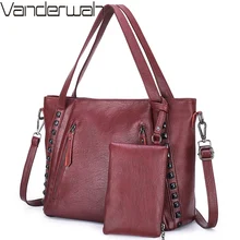 Кошельки и сумки из высококачественной кожи, 2 комплекта, женская сумка через плечо, большая Вместительная женская сумка-тоут, ручные сумки для женщин, Bolsa