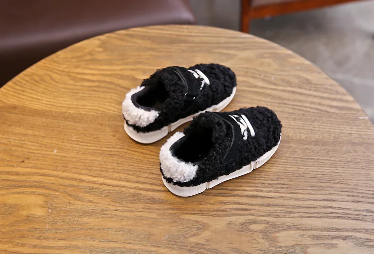Children Sneakers Winter fashion LAMBS WOOL Keep Warm Sports Shoes for Girls Boys Hook& Loop Flat sneakers Kids Casual Shoes