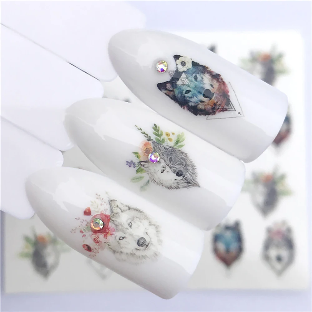 Nail Stickers Sliders For Nails Winter Sticker Elk Figure Nail Art Decorations Wolf Animal Transfer Watermark Water Slider