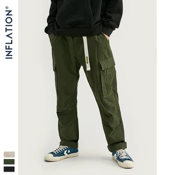 

INFLATION Men Cargo Pants Drawstring Trousers Fashion Fitted Bottoms Streetwear Hip hop Pocket Pant Cotton Trousers 9326S