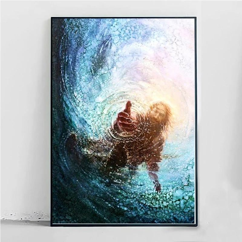 Mt966 The Hand Of God Painting Jesus Reaching Into Water Wall Art Picture Canvas Painting Poster Prints Living Room Home Decor Painting Calligraphy Aliexpress