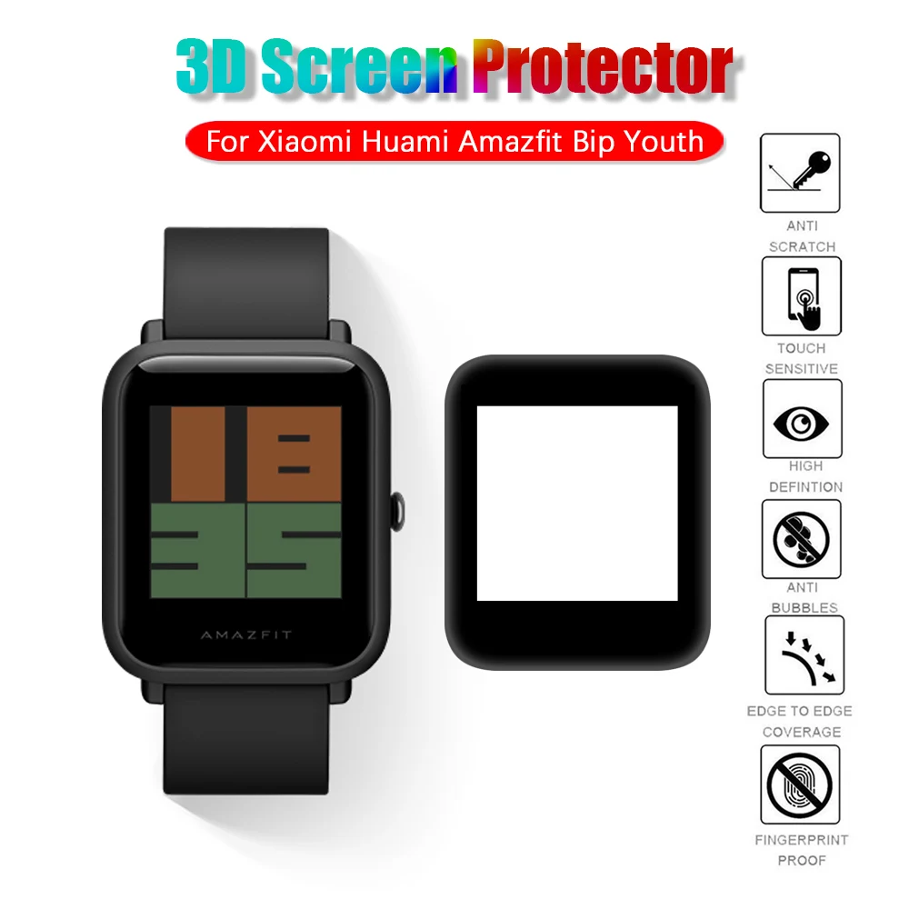 3D изогнутая поверхность полный край стекловолокна Защитная пленка для экрана умные часы аксессуары для Xiaomi Huami Amazfit Bip Youth