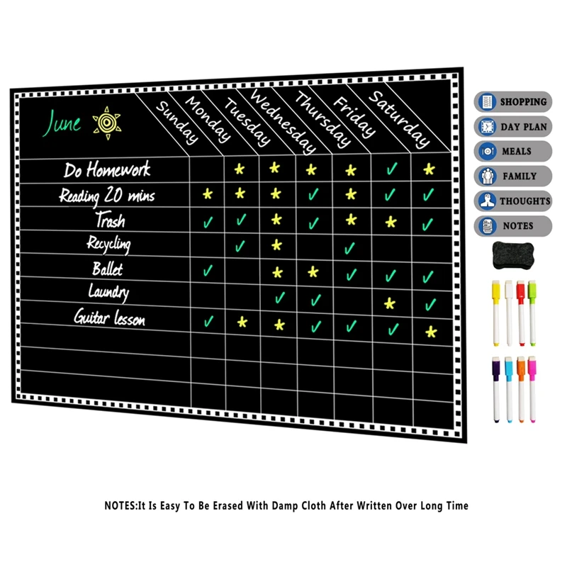 1 Набор Черная магнитная доска для меню Еженедельный планировщик еды сухая стираемая доска для кухонного холодильника и продуктов