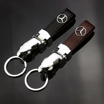 

1pc Metal Leopard Head Leather Key Chains Rings Holder Car Keyrings KeyChains Man Women Gift For Mercedes benz AMG A B R G Class