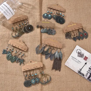 

3 Pairs Vintage Boho Women's Earrings Set Antique Earrings Drop Dangle Jewelry Statement Fashion Indian Jewelry