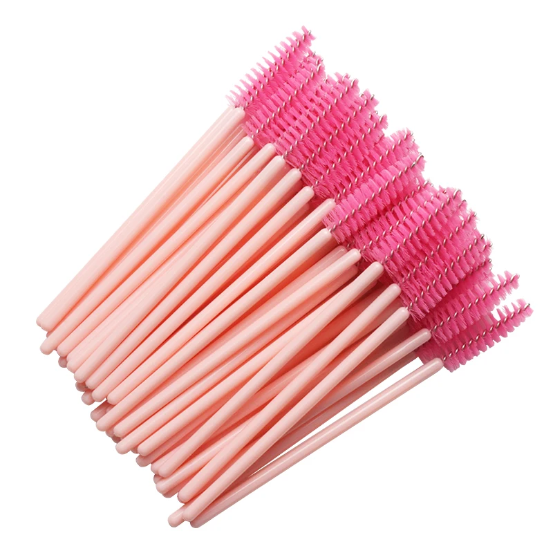 pink peach red 50 шт./лот, одноразовые нейлоновые палочки для туши, голубые, золотые, розовые, красные ручки, кисти для ресниц, кисти для макияжа, инструменты для наращивания ресниц - Handle Color: pink peach red