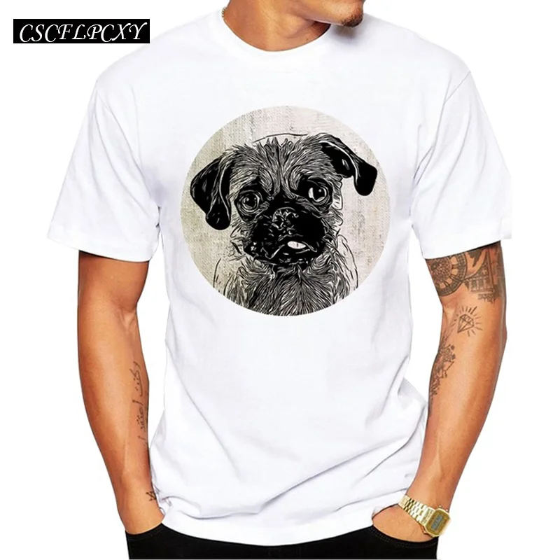 

2019 New Arrivals summer Men T-Shirt Funny Retro Pug Printed Tops Short Sleeve Casual Tee Shirts