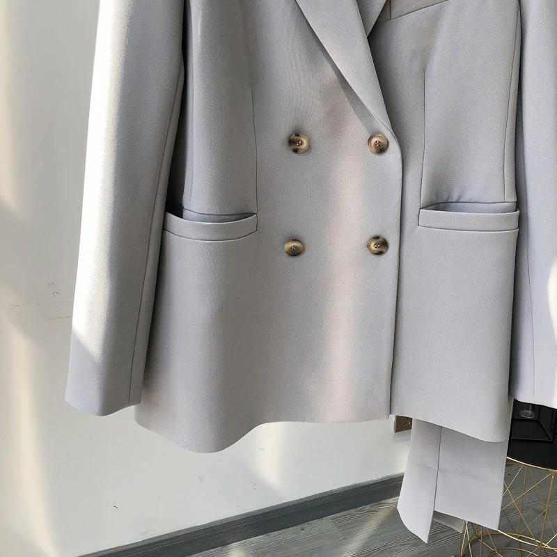 Осенний Женский комплект из двух предметов, брюки с высокой талией и Блейзер, пиджак, высокое качество, негабаритная куртка