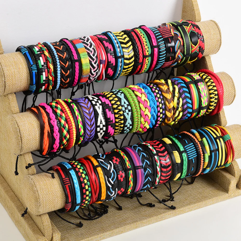 36PCS/Lot Leather Cuff Bracelets For Men's Women's Jewelry Party Gifts Mix Styles Size Adjustable leather bracelets