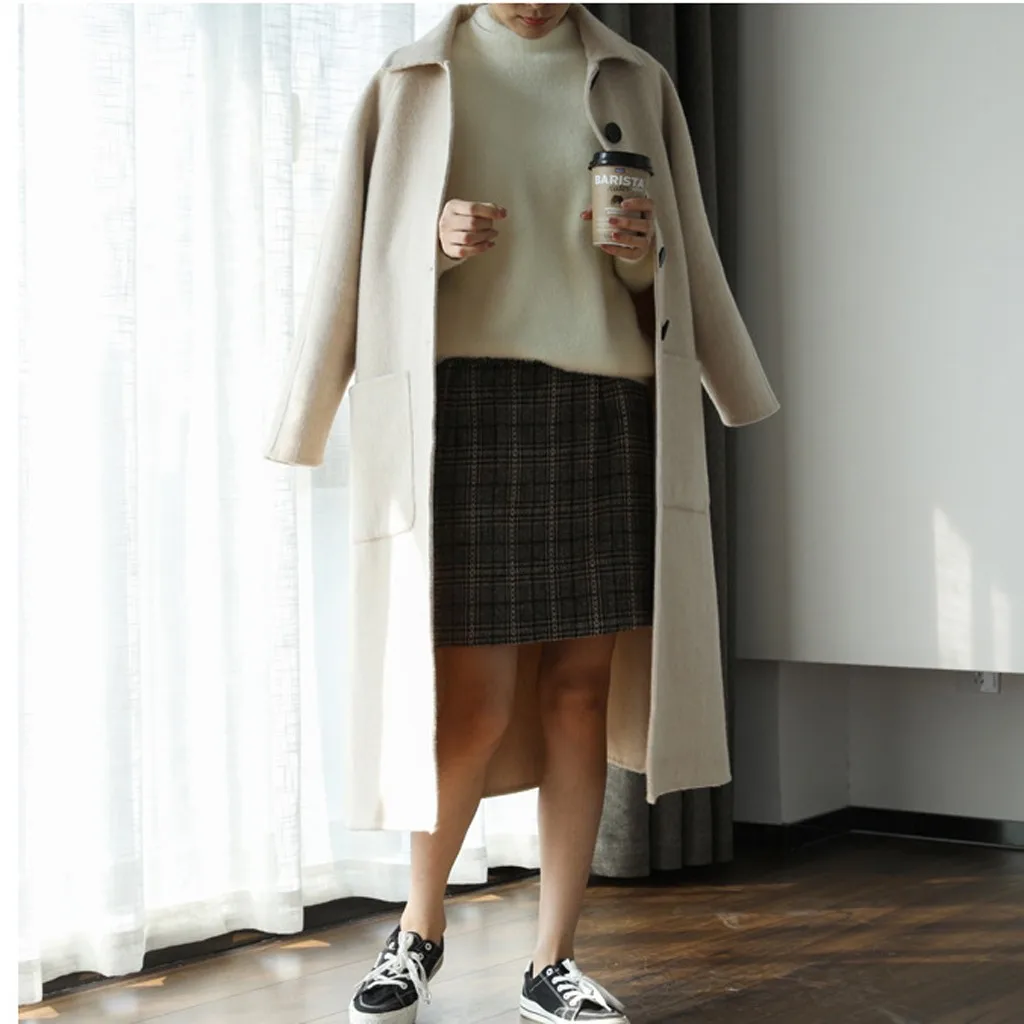 Women Trench Coat New Autumn Winter Fashion Slim Classic Office Long Sleeve Button Single Breasted Windbreaker Coat