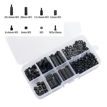 

160PCS/Box M3 Nylon Black M-F Hex Spacers Screws Nut Assortment Kit Stand off Set Box
