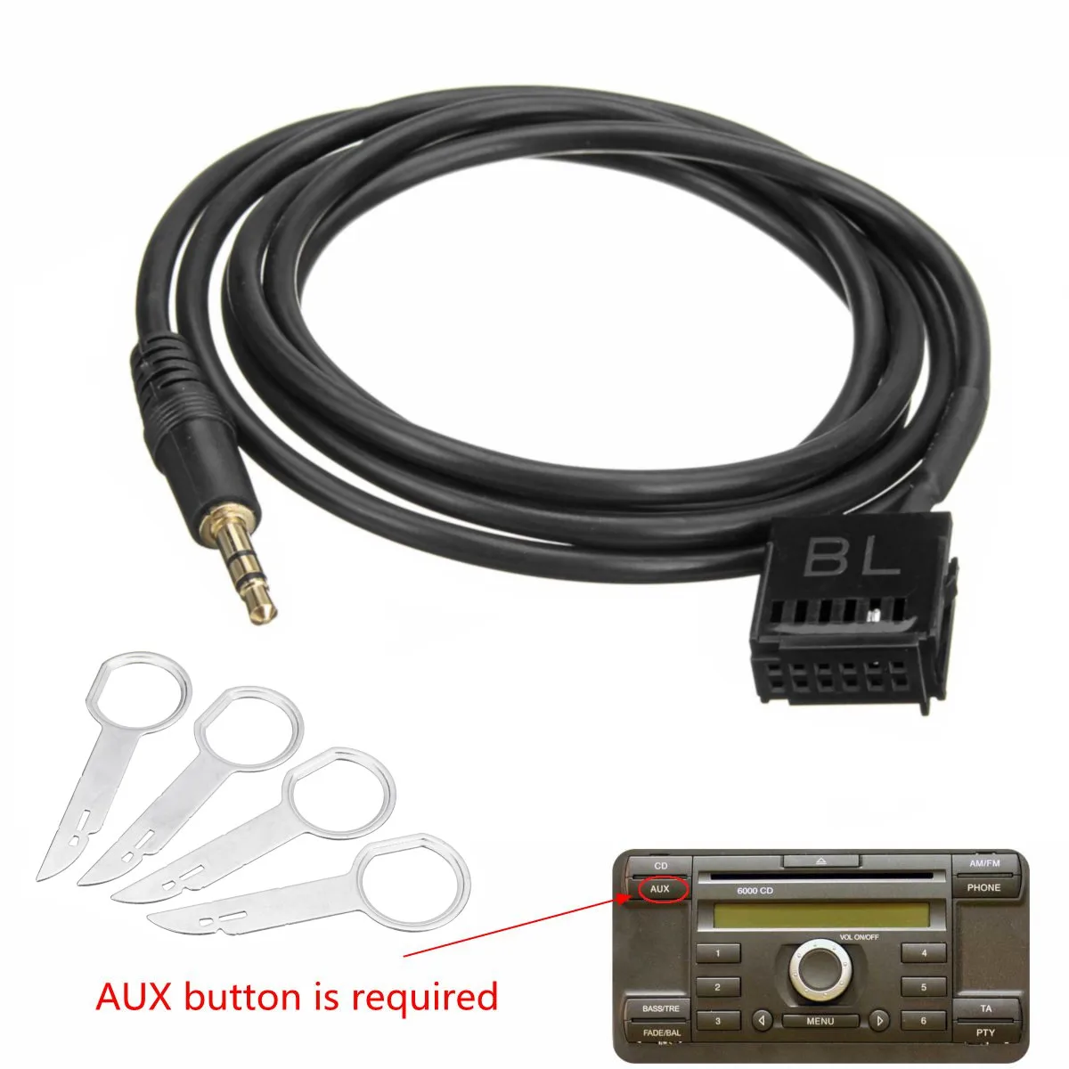 

Aux Input Adapter Cable And 4Keys 6000CD AUX Input Adapter Cable 3.5mm Jack Lead MP3 Mobile Phone + Removal Keys For Ford