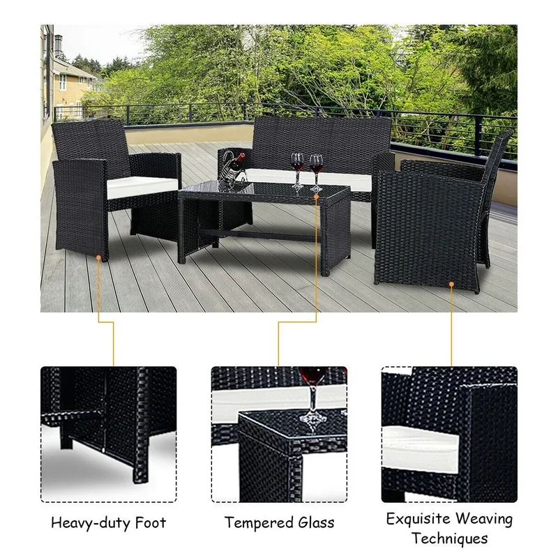 GIANTEX Открытый 4 шт./компл. патио садовые стулья стол Плетеный ротанг Мягкая диван